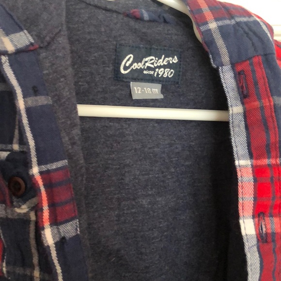 Infant red sweater and red/blue flannel jacket - Picture 4 of 6